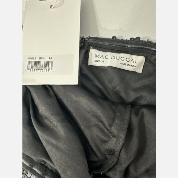 NWT $798 Mac‎ Duggal [ 14 ] Floral Sequined Strapless Slit Column Gown Black - Picture 8 of 16